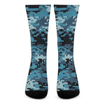 Blue And Black Digital Camo Print Crew Socks