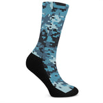 Blue And Black Digital Camo Print Crew Socks