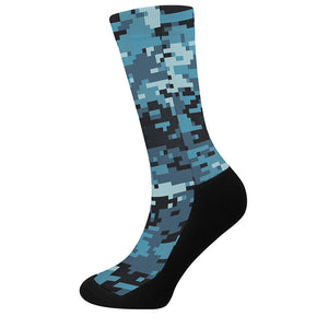 Blue And Black Digital Camo Print Crew Socks