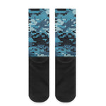 Blue And Black Digital Camo Print Crew Socks