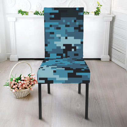 Blue And Black Digital Camo Print Dining Chair Slipcover