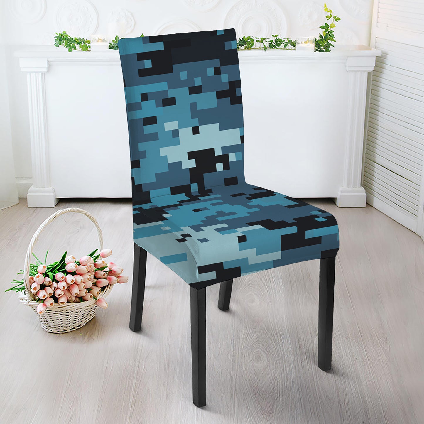 Blue And Black Digital Camo Print Dining Chair Slipcover