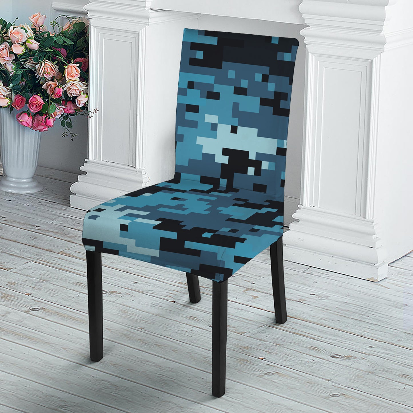 Blue And Black Digital Camo Print Dining Chair Slipcover
