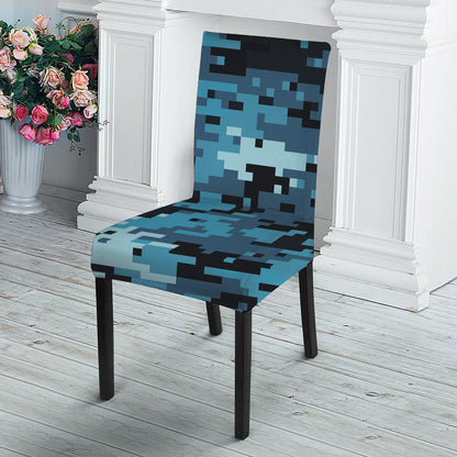 Blue And Black Digital Camo Print Dining Chair Slipcover