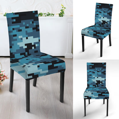 Blue And Black Digital Camo Print Dining Chair Slipcover