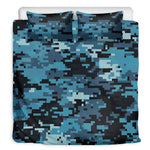 Blue And Black Digital Camo Print Duvet Cover Bedding Set