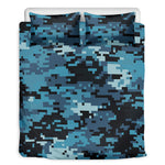 Blue And Black Digital Camo Print Duvet Cover Bedding Set