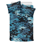 Blue And Black Digital Camo Print Duvet Cover Bedding Set
