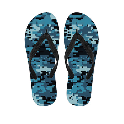 Blue And Black Digital Camo Print Flip Flops