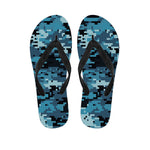 Blue And Black Digital Camo Print Flip Flops