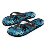 Blue And Black Digital Camo Print Flip Flops