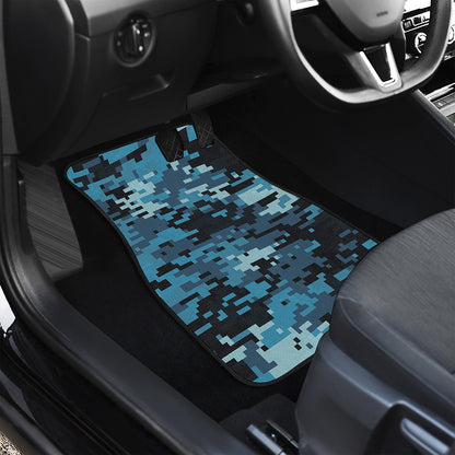 Blue And Black Digital Camo Print Front and Back Car Floor Mats