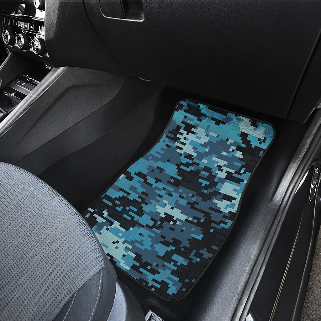 Blue And Black Digital Camo Print Front and Back Car Floor Mats