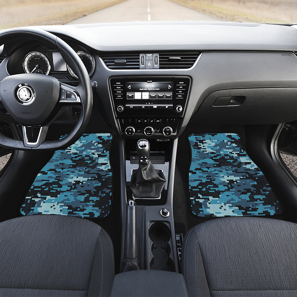 Blue And Black Digital Camo Print Front Car Floor Mats