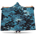 Blue And Black Digital Camo Print Hooded Blanket