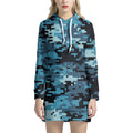 Blue And Black Digital Camo Print Pullover Hoodie Dress