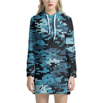 Blue And Black Digital Camo Print Hoodie Dress