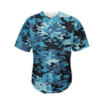 Blue And Black Digital Camo Print Men's Baseball Jersey