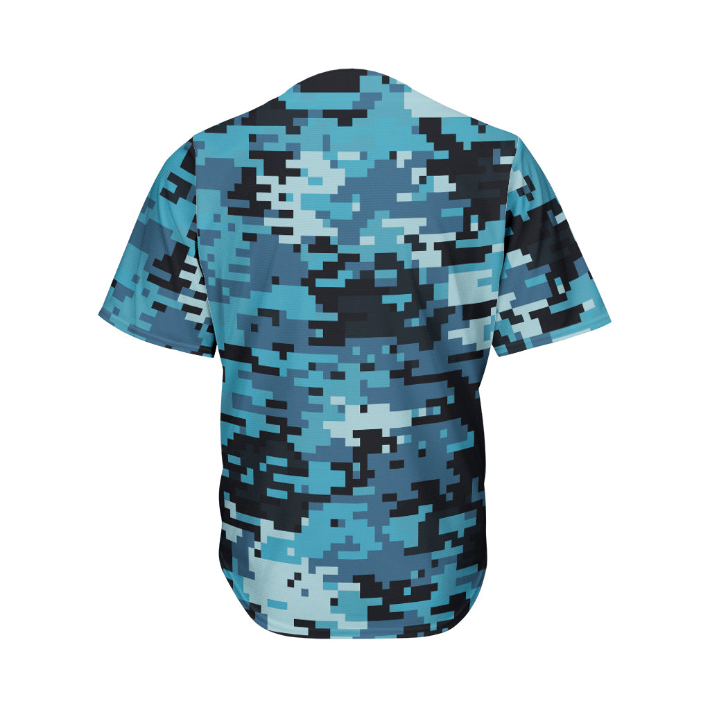 Blue And Black Digital Camo Print Men's Baseball Jersey