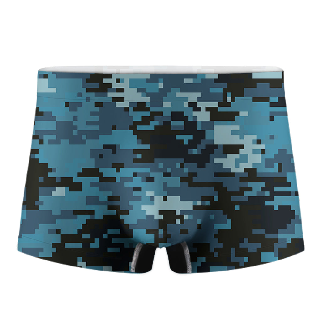 Blue And Black Digital Camo Print Men's Boxer Briefs