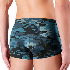 Blue And Black Digital Camo Print Men's Boxer Briefs