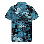 Blue And Black Digital Camo Print Men's Short Sleeve Shirt