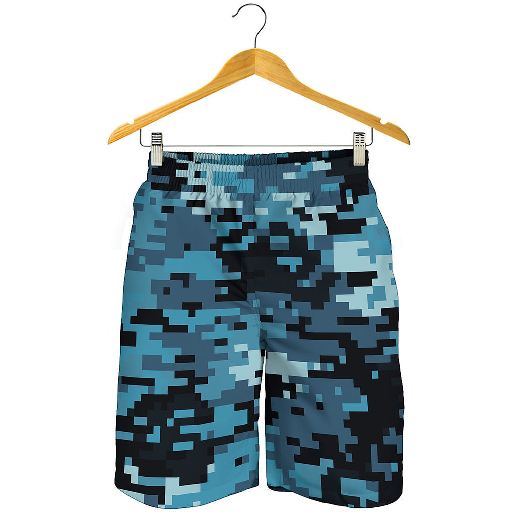 Blue And Black Digital Camo Print Men's Shorts