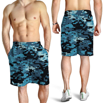 Blue And Black Digital Camo Print Men's Shorts