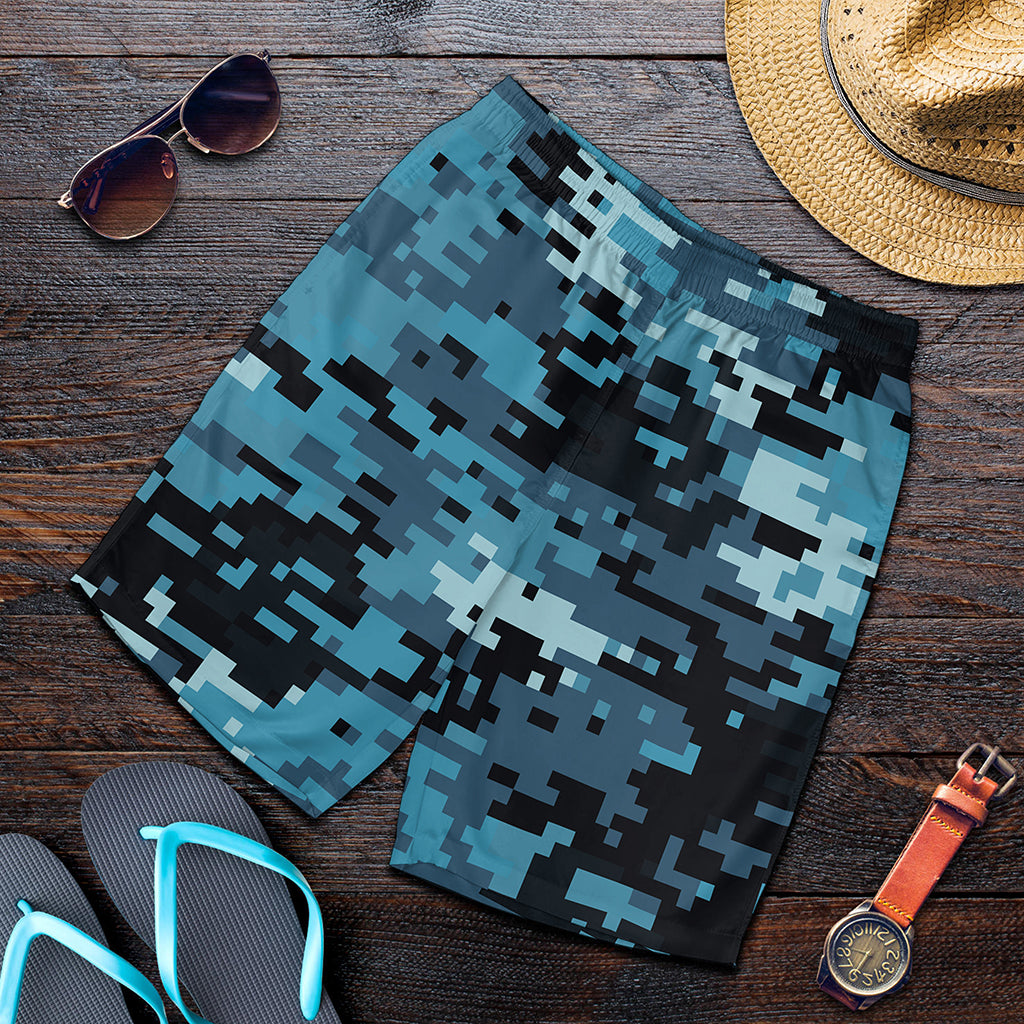 Blue And Black Digital Camo Print Men's Shorts