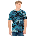 Blue And Black Digital Camo Print Men's T-Shirt