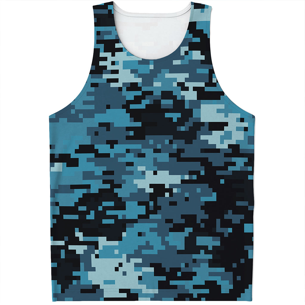 Blue And Black Digital Camo Print Men's Tank Top