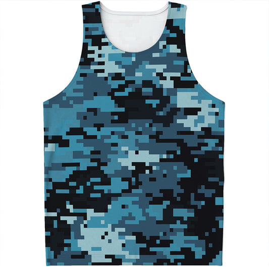 Blue And Black Digital Camo Print Men's Tank Top