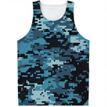 Blue And Black Digital Camo Print Men's Tank Top