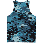 Blue And Black Digital Camo Print Men's Tank Top