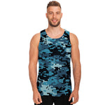 Blue And Black Digital Camo Print Men's Tank Top