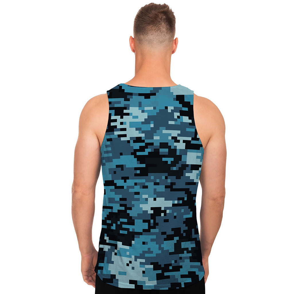 Blue And Black Digital Camo Print Men's Tank Top