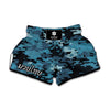 Blue And Black Digital Camo Print Muay Thai Boxing Shorts