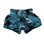 Blue And Black Digital Camo Print Muay Thai Boxing Shorts