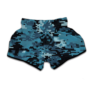 Blue And Black Digital Camo Print Muay Thai Boxing Shorts