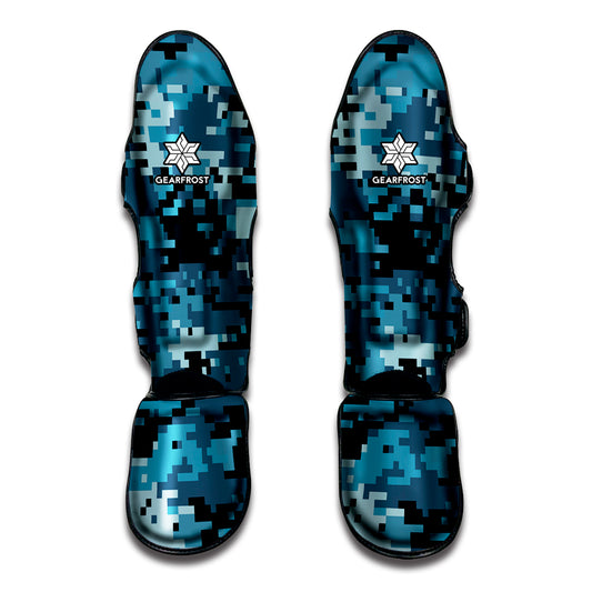 Blue And Black Digital Camo Print Muay Thai Shin Guard
