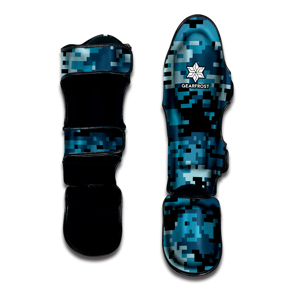 Blue And Black Digital Camo Print Muay Thai Shin Guard