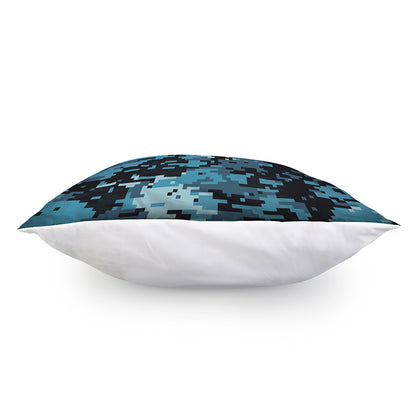 Blue And Black Digital Camo Print Pillow Cover