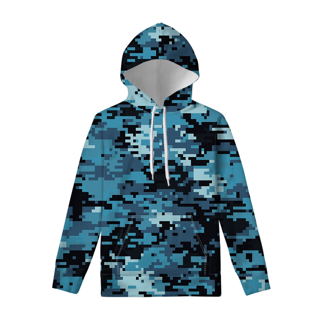 Blue And Black Digital Camo Print Pullover Hoodie