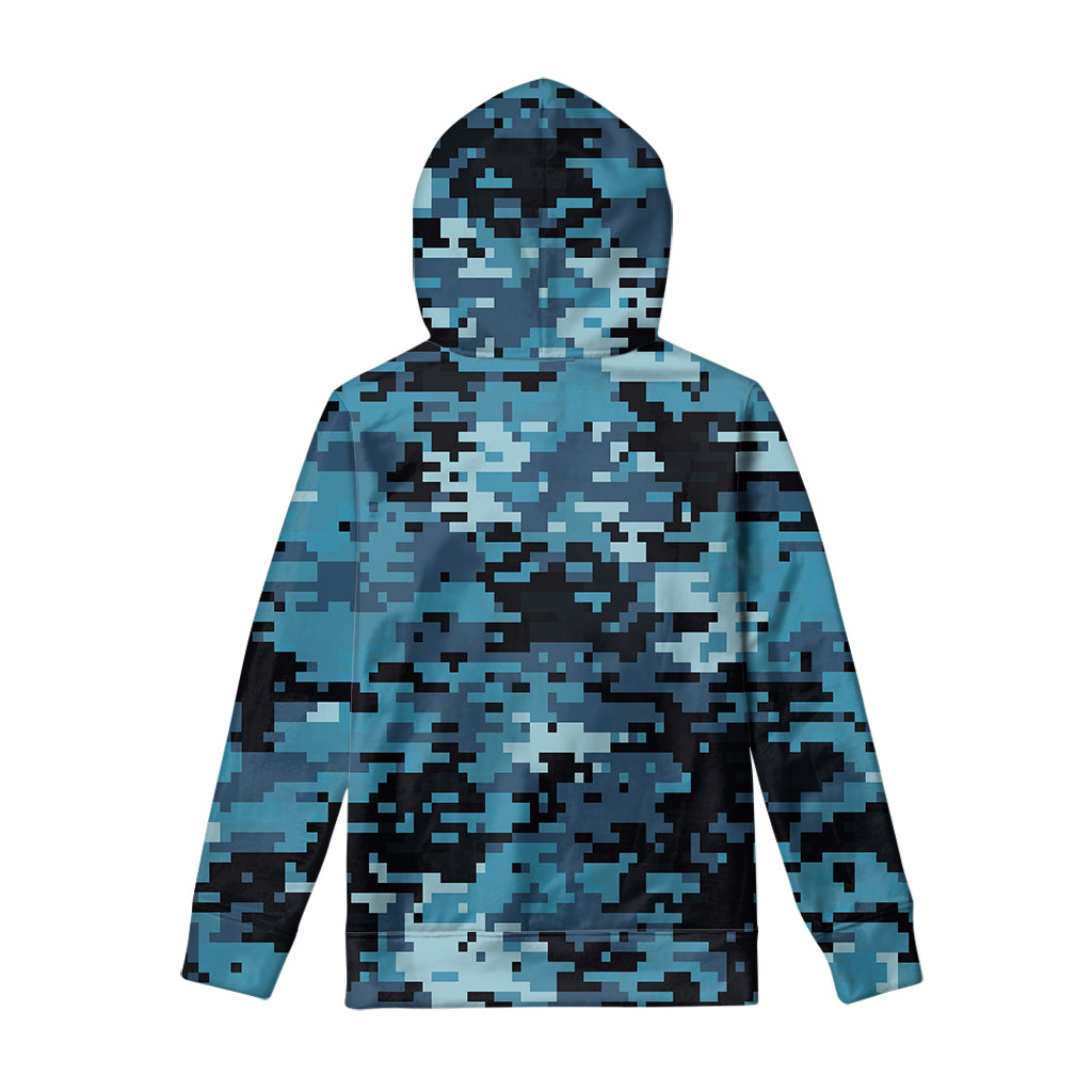 Blue And Black Digital Camo Print Pullover Hoodie