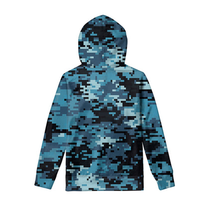 Blue And Black Digital Camo Print Pullover Hoodie