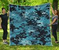 Blue And Black Digital Camo Print Quilt
