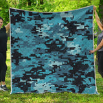 Blue And Black Digital Camo Print Quilt