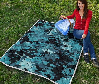 Blue And Black Digital Camo Print Quilt