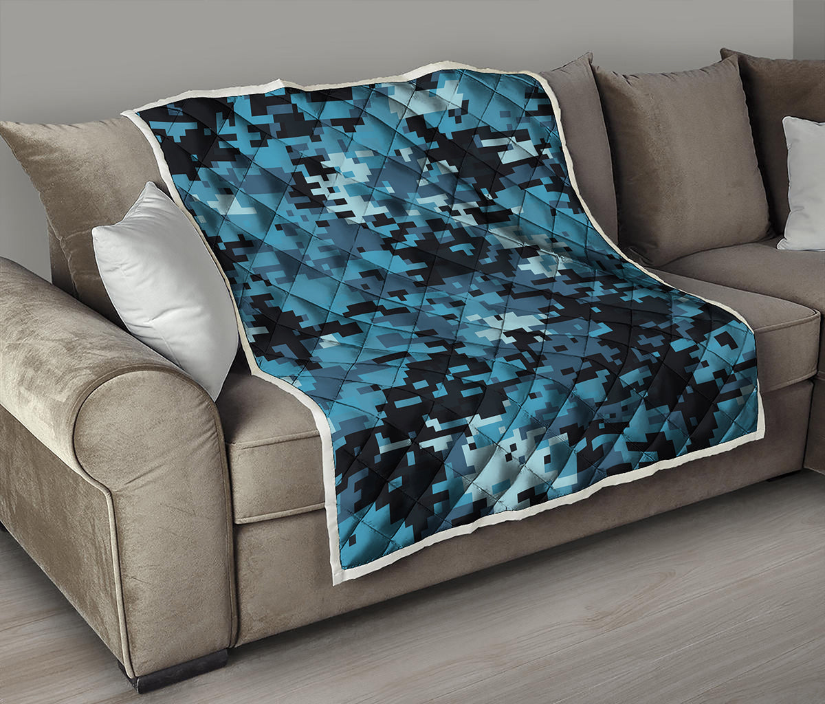 Blue And Black Digital Camo Print Quilt