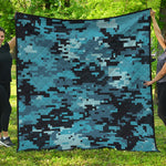 Blue And Black Digital Camo Print Quilt